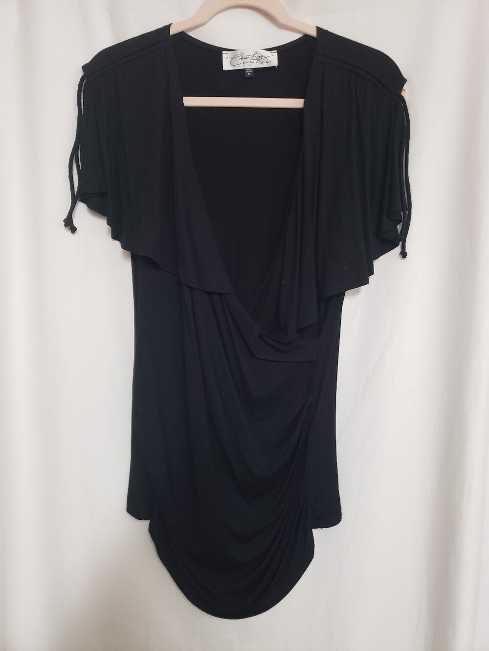 ** 3 For $15 Sale **     Colleen Lopez Black Draped Short Sleeve Tunic
